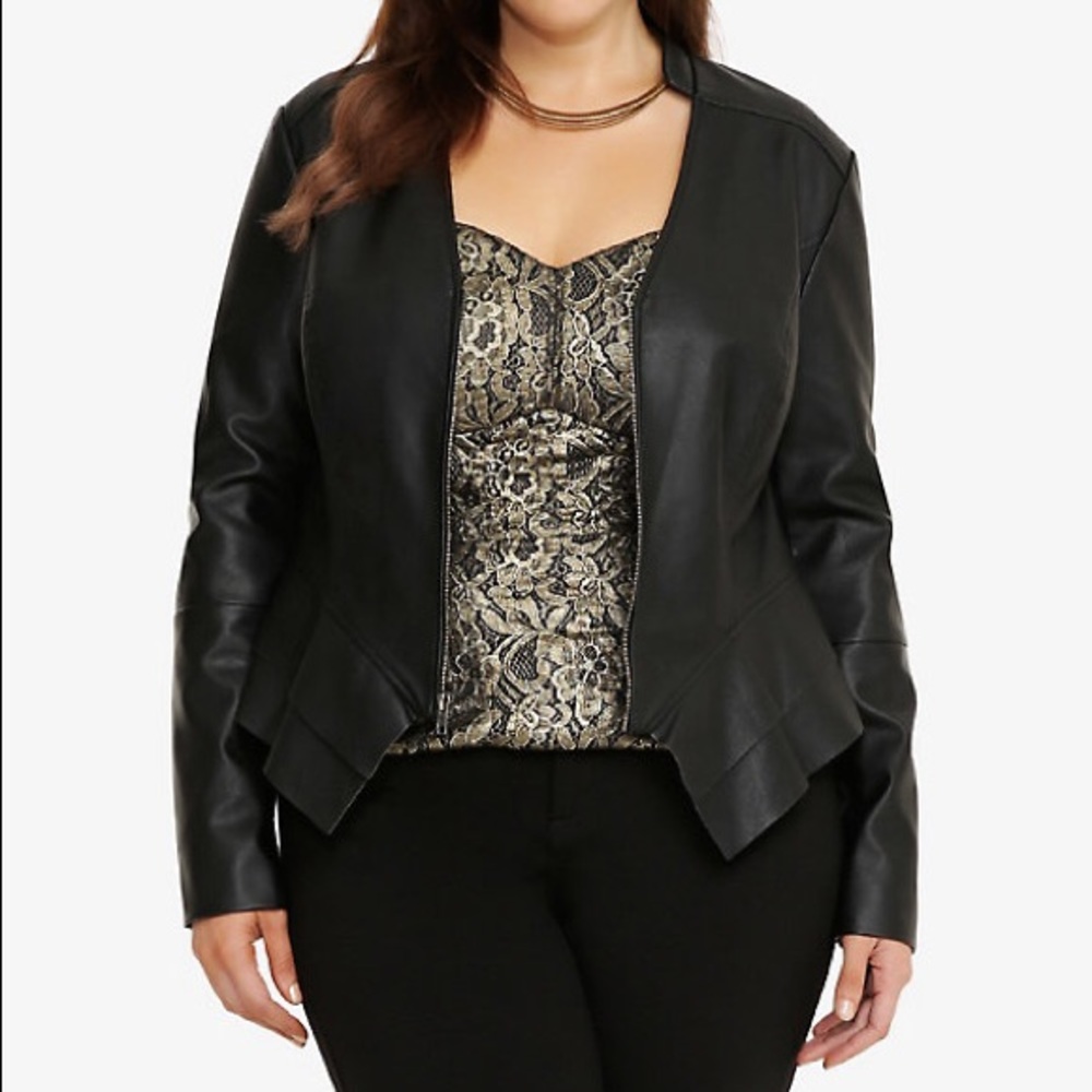 Torrid Black Peplum Ruffles Leather Jacket! 3 3X